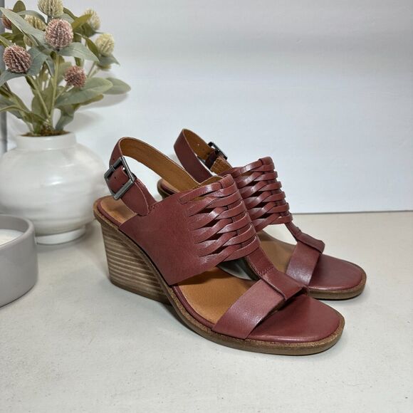 New Lucky Brand Lemia Heel Leather Sandal Burgundy Women's 6.5M/EU37 NWOB - Picture 1 of 11